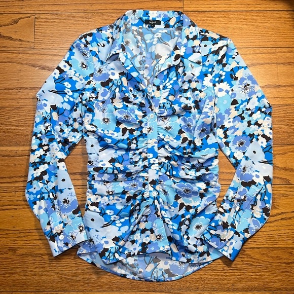 Rails Blue Business Casual Form Fitting Girly Long Sleeve Blouse QQ - Picture 1 of 3